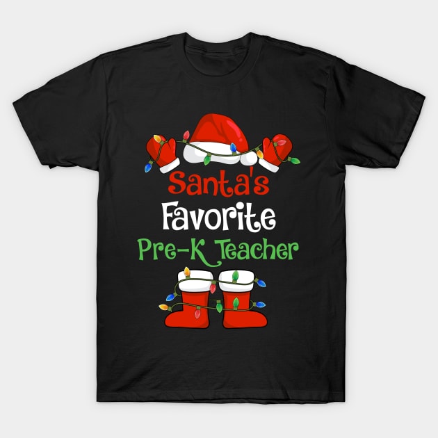 Santa's Favorite Pre-K Teacher Funny Christmas Pajamas T-Shirt by cloverbozic2259lda